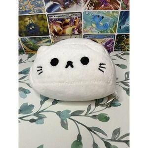 Kawaii White Cat Plush Keychain Clip Soft Stuffed Cat 3.5x6"